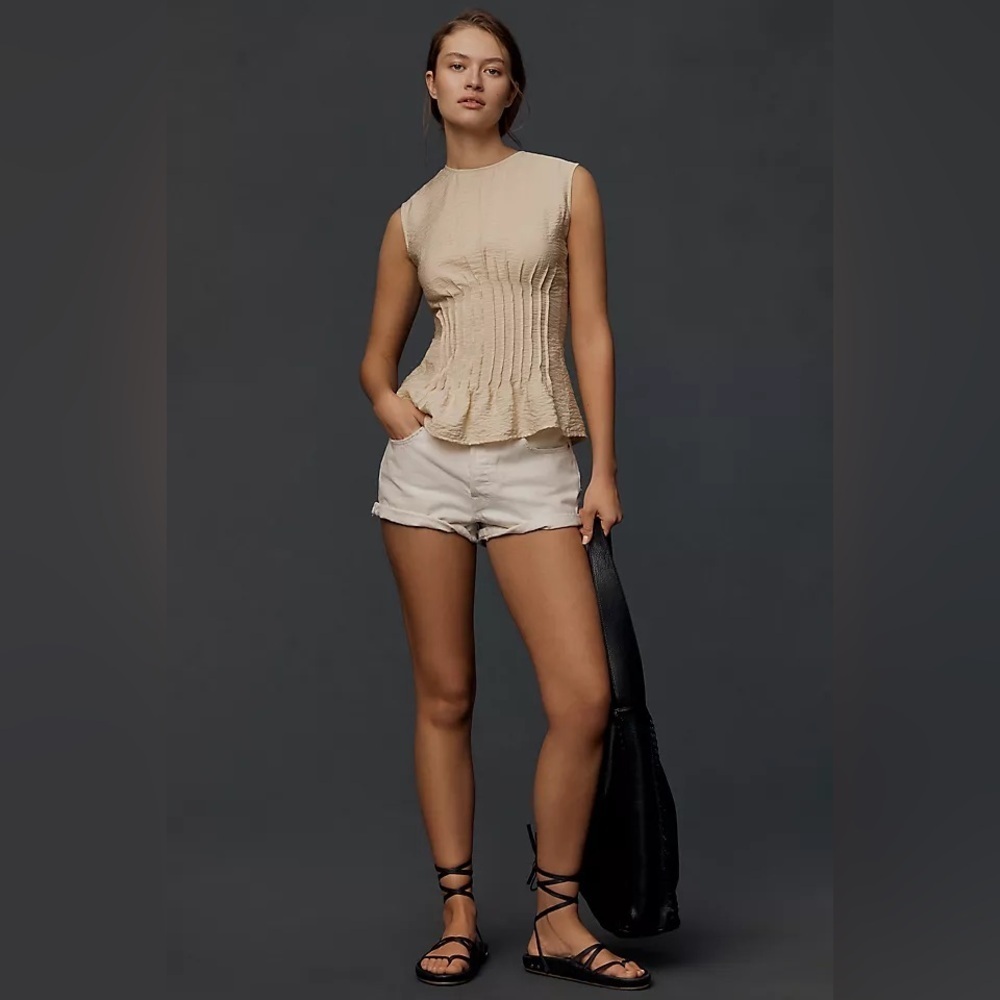 Anthropologie Beige Sleeveless Pleated Textured Top - Picture 4 of 4